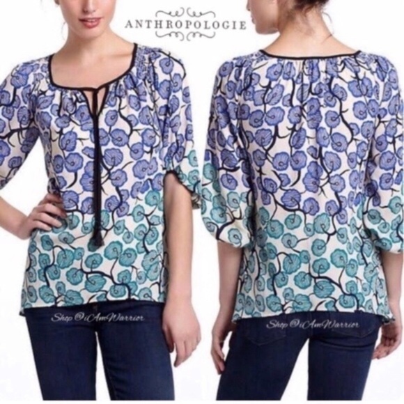 Anthropologie {Vanessa Virginia} floral bubble sleeve top *shop@iamwarrior - Picture 1 of 7